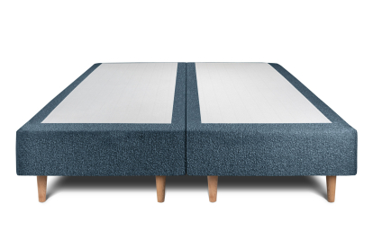 Lit 2x 100x200 cm - Sommier tapissier H35 cm + tête de lit capitonnée - Tissu Bouclette Bleu