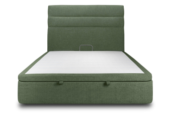 Lit coffre 180x200 cm avec Tête de lit à lignes - Tissu Toile natté Vert Kaki