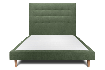 Lit 140x200 cm - Sommier tapissier H29 cm + tête de lit capitonnée - Tissu Toile natté Vert Kaki