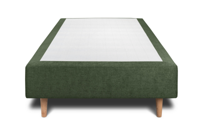 Lit 90x190 cm - Sommier tapissier H35 cm + tête de lit capitonnée - Tissu Toile natté Vert Kaki