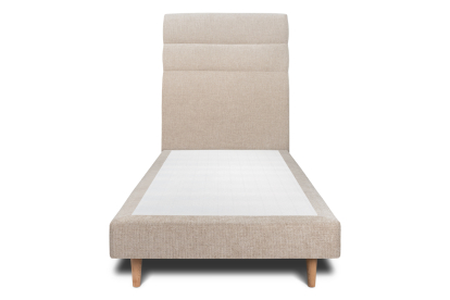 Lit 90x200 cm - Sommier tapissier H29 cm + tête de lit à lignes - Tissu Toile natté Beige Brun