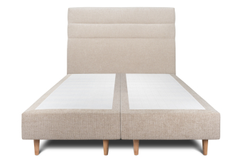 Lit 2x 80x200 cm - Sommier tapissier H35 cm + tête de lit à lignes - Tissu Toile natté Beige Brun