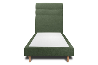 Lit 90x200 cm - Sommier tapissier H29 cm + tête de lit à lignes - Tissu Toile natté Vert Kaki