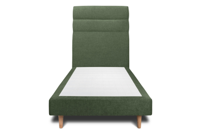 Lit 90x200 cm - Sommier tapissier H29 cm + tête de lit à lignes - Tissu Toile natté Vert Kaki