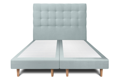 Lit 2x 90x200 cm - Sommier tapissier H29 cm + tête de lit capitonnée - Tissu Velours Gris Bleuté
