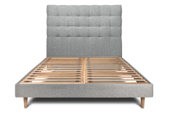 Lit 200x200 cm - Sommier à lattes H29 cm + tête de lit capitonnée - Tissu Bouclette Gris