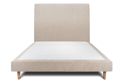 Lit 140x190 cm - Sommier tapissier H29 cm + tête de lit tapissée - Tissu Toile natté Beige Brun
