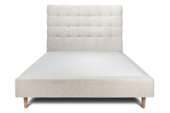 Lit 160x200 cm - Sommier tapissier H35 cm + tête de lit capitonnée - Tissu Bouclette Beige Clair