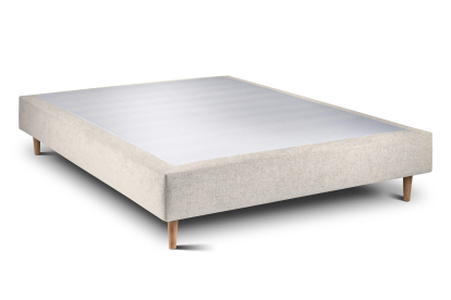 Lit 140x200 cm - Sommier tapissier H35 cm + tête de lit à lignes - Tissu Toile natté Beige Clair