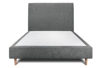 Lit 160x200 cm - Sommier tapissier H35 cm + tête de lit tapissée - Tissu Toile natté Gris Anthracite