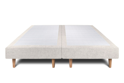 Lit 2x 100x200 cm - Sommier tapissier H29 cm + tête de lit à lignes - Tissu Toile natté Beige Clair