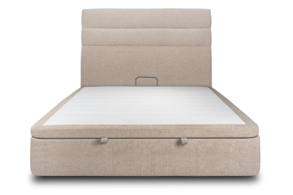 Lit coffre 140x190 cm avec Tête de lit à lignes - Tissu Toile natté Beige Brun