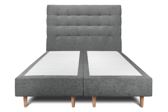 Lit 2x 80x200 cm - Sommier tapissier H35 cm + tête de lit capitonnée - Tissu Toile natté Gris Anthracite