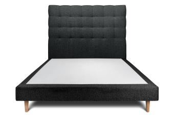 Lit 160x200 cm - Sommier tapissier H29 cm + tête de lit capitonnée - Tissu Bouclette Noir