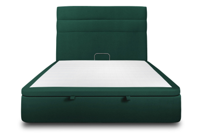 Lit coffre 140x200 cm avec Tête de lit à lignes - Tissu Velours Vert