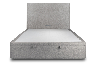 Lit coffre 140x190 cm avec Tête de lit tapissée - Tissu Bouclette Gris