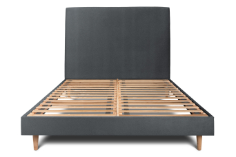 Lit 200x200 cm - Sommier à lattes H29 cm + tête de lit tapissée - Tissu Velours Gris Anthracite