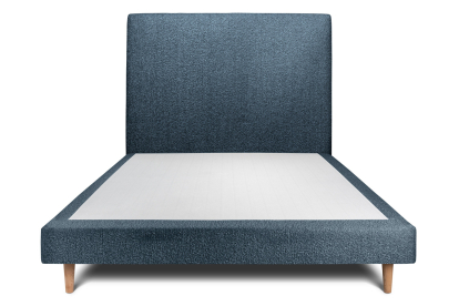 Lit 140x190 cm - Sommier tapissier H29 cm + tête de lit tapissée - Tissu Bouclette Bleu