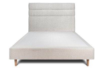 Lit 160x200 cm - Sommier tapissier H35 cm + tête de lit à lignes - Tissu Bouclette Beige Clair