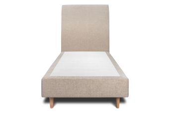Lit 90x190 cm - Sommier tapissier H35 cm + tête de lit tapissée - Tissu Toile natté Beige Brun