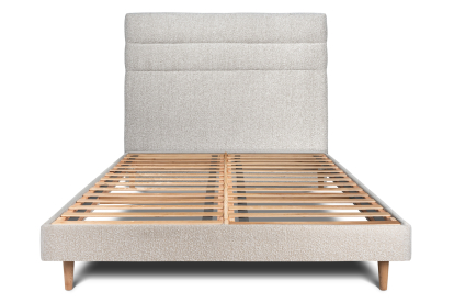 Lit 140x200 cm - Sommier à lattes H29 cm + tête de lit à lignes - Tissu Bouclette Beige Clair