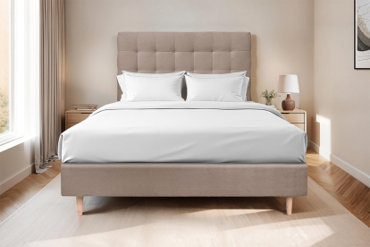 Lit 160x200 cm - Sommier tapissier H35 cm + tête de lit capitonnée - Tissu Velours Taupe