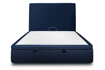 Lit coffre 200x200 cm avec Tête de lit tapissée - Tissu Velours Bleu Océan