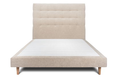 Lit 140x200 cm - Sommier tapissier H29 cm + tête de lit capitonnée - Tissu Toile natté Beige Brun