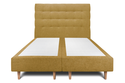 Lit 2x 100x200 cm - Sommier tapissier H35 cm + tête de lit capitonnée - Tissu Toile natté Jaune