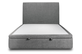 Lit coffre 140x200 cm avec Tête de lit tapissée - Tissu Toile natté Gris Anthracite