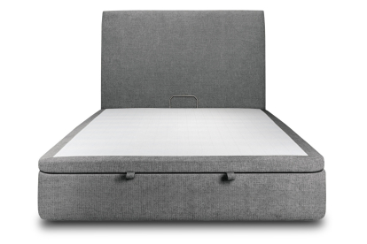 Lit coffre 140x200 cm avec Tête de lit tapissée - Tissu Toile natté Gris Anthracite