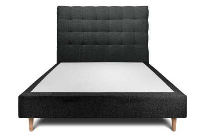 Lit 140x190 cm - Sommier tapissier H35 cm + tête de lit capitonnée - Tissu Bouclette Noir