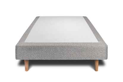 Lit 90x200 cm - Sommier tapissier H29 cm + tête de lit tapissée - Tissu Bouclette Gris