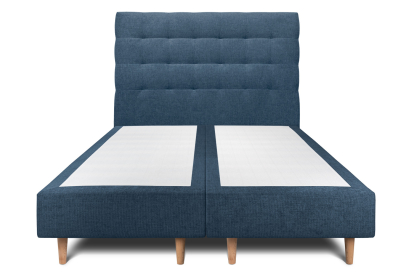 Lit 2x 80x200 cm - Sommier tapissier H35 cm + tête de lit capitonnée - Tissu Toile natté Bleu Océan