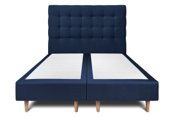 Lit 2x 90x200 cm - Sommier tapissier H35 cm + tête de lit capitonnée - Tissu Velours Bleu Océan