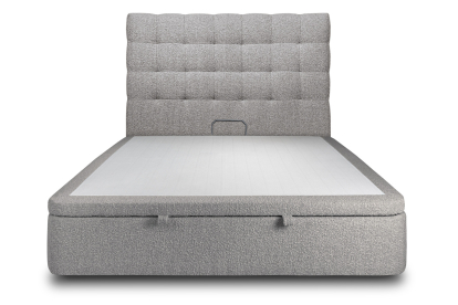 Lit coffre 140x200 cm avec Tête de lit capitonnée - Tissu Bouclette Gris