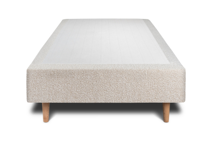 Lit 90x200 cm - Sommier tapissier H35 cm + tête de lit capitonnée - Tissu Bouclette Beige Clair