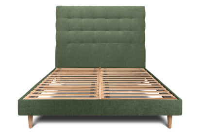 Lit 200x200 cm - Sommier à lattes H29 cm + tête de lit capitonnée - Tissu Toile natté Vert Kaki