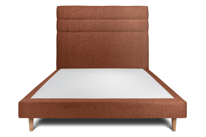 Lit 140x200 cm - Sommier tapissier H29 cm + tête de lit à lignes - Tissu Bouclette Terracotta