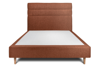 Lit 140x190 cm - Sommier tapissier H35 cm + tête de lit à lignes - Tissu Bouclette Terracotta