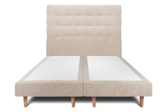 Lit 2x 90x200 cm - Sommier tapissier H29 cm + tête de lit capitonnée - Tissu Toile natté Beige Brun