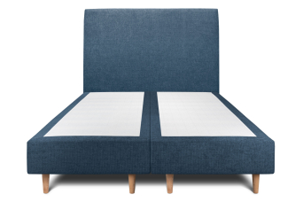 Lit 2x 90x200 cm - Sommier tapissier H35 cm + tête de lit tapissée - Tissu Toile natté Bleu Océan