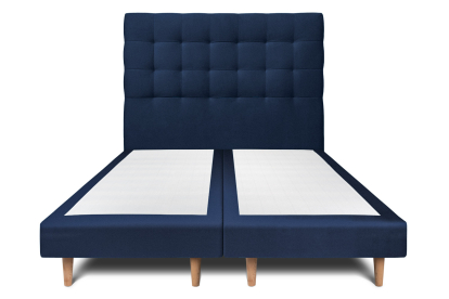 Lit 2x 90x200 cm - Sommier tapissier H29 cm + tête de lit capitonnée - Tissu Velours Bleu Océan