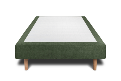 Lit 90x190 cm - Sommier tapissier H29 cm + tête de lit capitonnée - Tissu Toile natté Vert Kaki