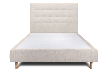 Lit 160x200 cm - Sommier tapissier H35 cm + tête de lit capitonnée - Tissu Toile natté Beige Clair
