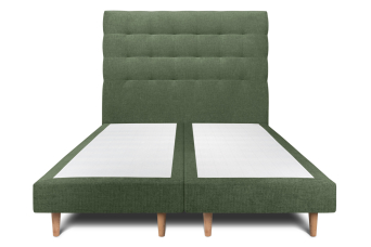 Lit 2x 90x200 cm - Sommier tapissier H29 cm + tête de lit capitonnée - Tissu Toile natté Vert Kaki