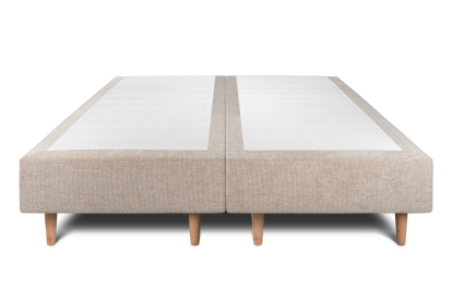 Lit 2x 90x200 cm - Sommier tapissier H35 cm + tête de lit à lignes - Tissu Toile natté Beige Brun
