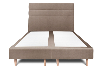 Lit 2x 90x200 cm - Sommier tapissier H35 cm + tête de lit à lignes - Tissu Velours Taupe