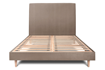 Lit 200x200 cm - Sommier à lattes H29 cm + tête de lit tapissée - Tissu Velours Taupe