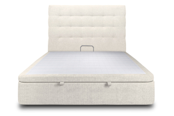 Lit coffre 160x200 cm avec Tête de lit capitonnée - Tissu Toile natté Beige Clair